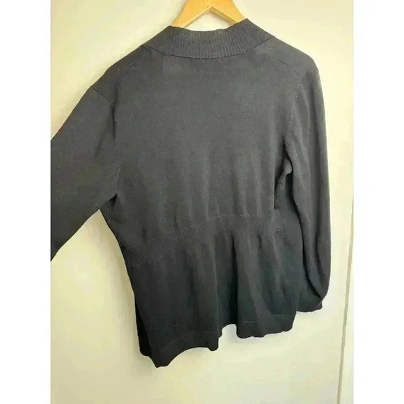 Pointelle Black Open Grandma Cardigan Sweater Buttonless Gathered at Back Size M - Picture 6 of 12